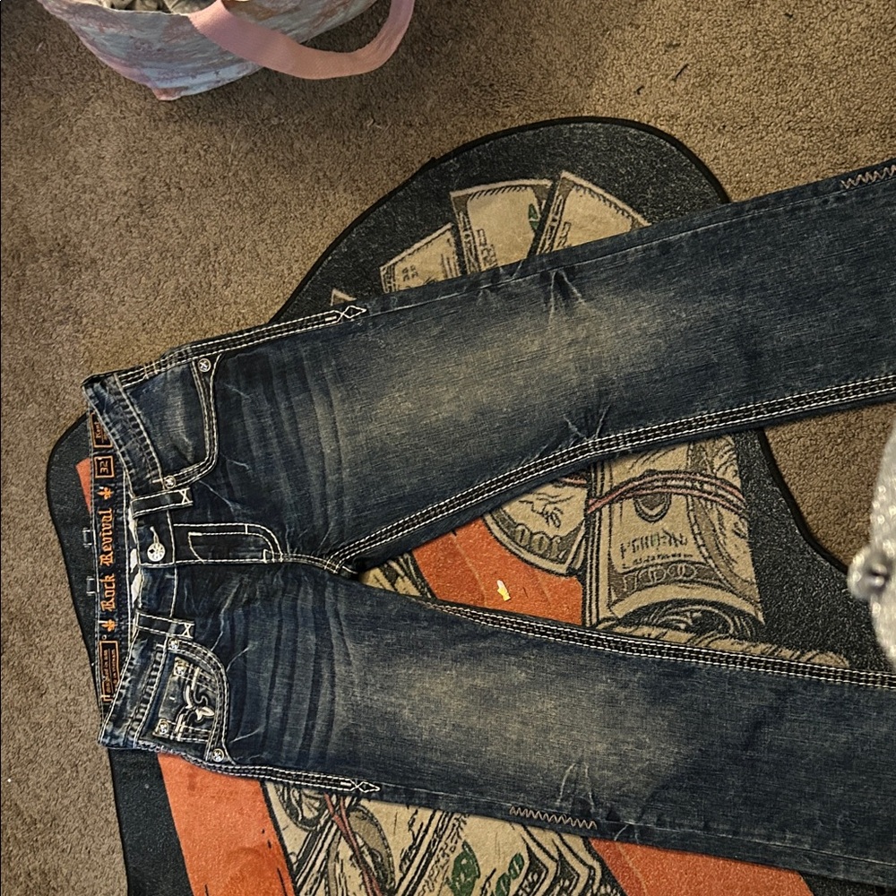 Rock Revival Blue Denim Jeans with Orange Stitching